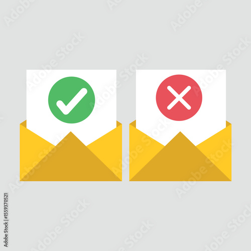 Envelope icons showing success and error messages with green check and red cross.
