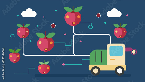 A sophisticated algorithm that maps out the best route for a berry picking machine maximizing efficiency and minimizing travel time.. Vector illustration