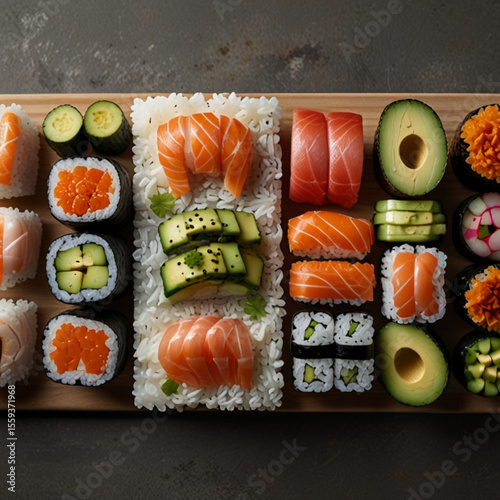 Close-Up of Colorful Assorted Sushi Rolls Under Studio Lighting