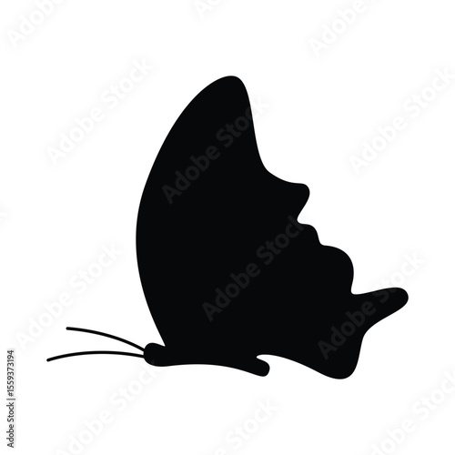 Elegant Butterfly Silhouette Vector, Black Flying Insect Clipart for Nature Designs.