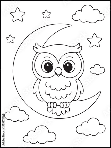 Cute and happy Owl Coloring Page for Kids. Children's coloring books and fun, educational materials.
