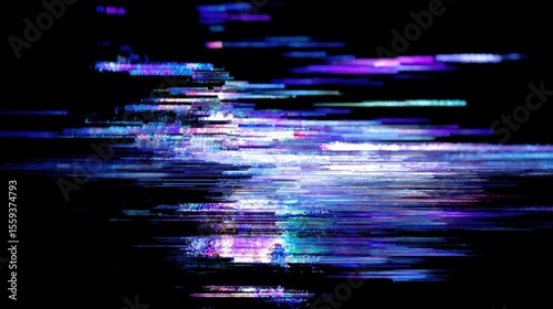 Abstract digital glitch art with vibrant blue and purple lines on a black background, creating a dynamic, futuristic aesthetic.