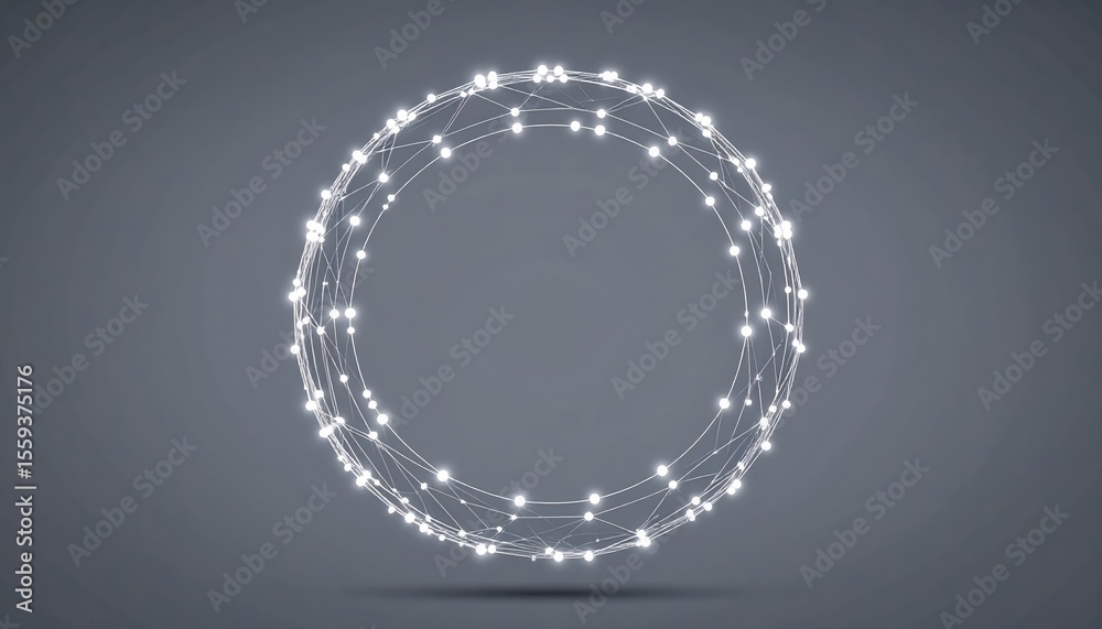 Fototapeta premium Abstract digital network circle composed of interconnected glowing dots and lines representing technology communication and innovation concepts
