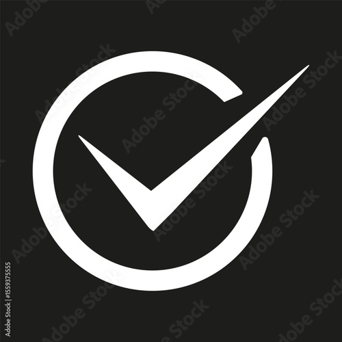 Check mark icon. Circle confirmation symbol. Vector approval figure. Clean minimal shape.