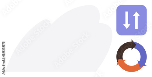 Cloud shape, bidirectional sync arrows, and circular arrows symbolizing digital storage, data exchange, process automation. Ideal for technology, business, workflow, updates cloud services software