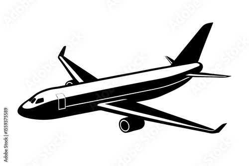 White isolated commercial airplane for air travel and passenger flight illustration