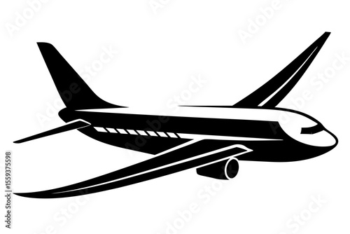 Isolated white background image of a commercial passenger jet airplane flying, ideal for travel and aviation-themed transport illustrations