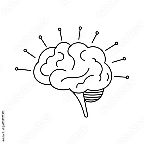 Simple vector of AI brain with neural connection lines. Flat black outline.