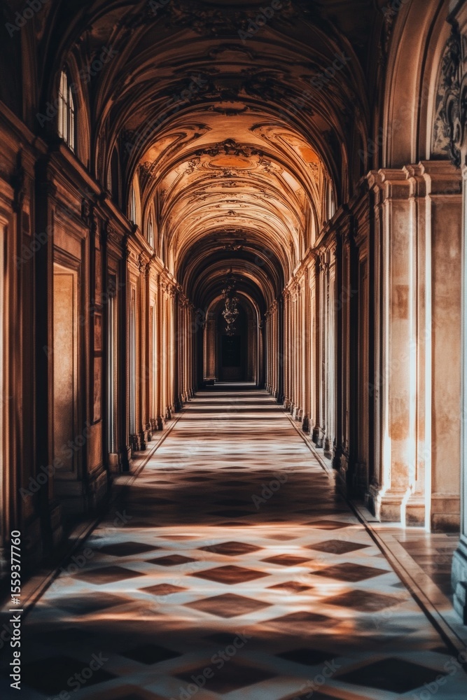Fototapeta premium A Long Hallway at Dusk