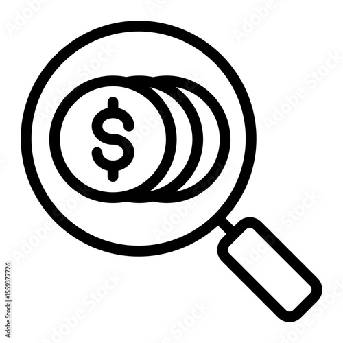 Magnifying Glass Icon for Digital Search and Data Analysis (Outline style)