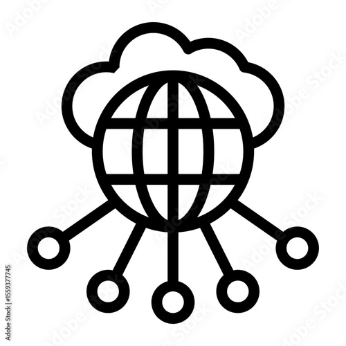 Global Network and Cloud Hosting Connection Icon (Outline style)