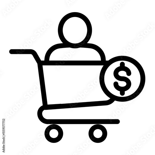 Online Buyer and Shopping Cart Icon (Outline style)