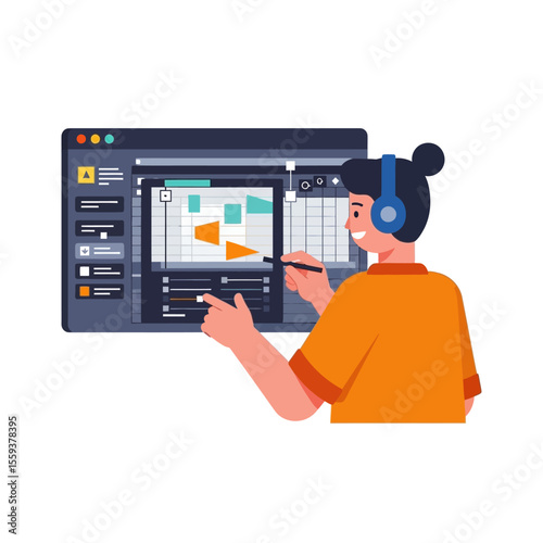 Animator Working on Motion Graphics Software