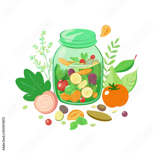 Fresh Ingredients in a Glass Jar with Herbs and Fruits for Healthy Eating Blogs, Nutrition Websites, Smoothie Recipes, and Wellness Content  