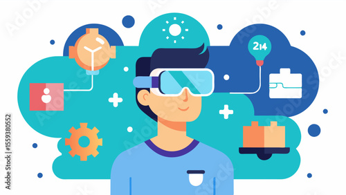 A virtual reality game that challenges players to complete puzzles and tasks that progressively increase in difficulty providing a stimulating cognitive workout for brain health.. Vector illustration