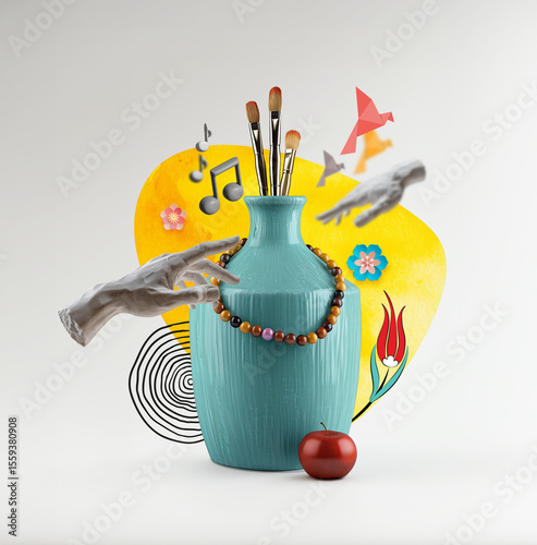 A colorful collage promoting art and craft workshops