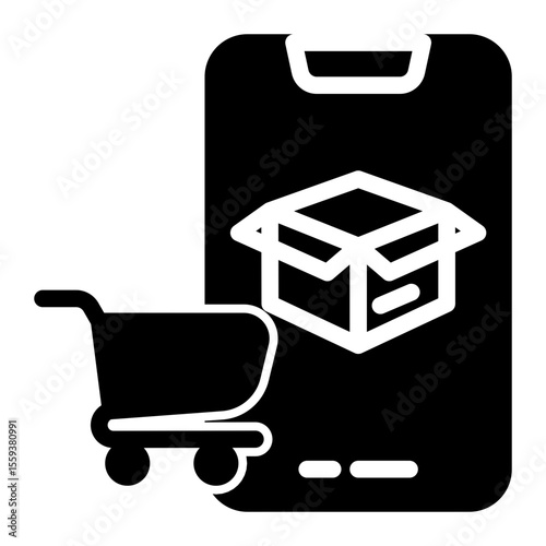 Smartphone Cart and M-Commerce Icon (Solid style)