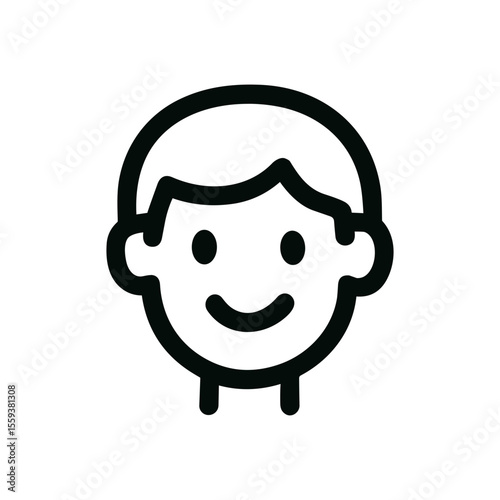 Simple Line Drawing Boy Face Cheerful Expression Avatar Illustration Graphic