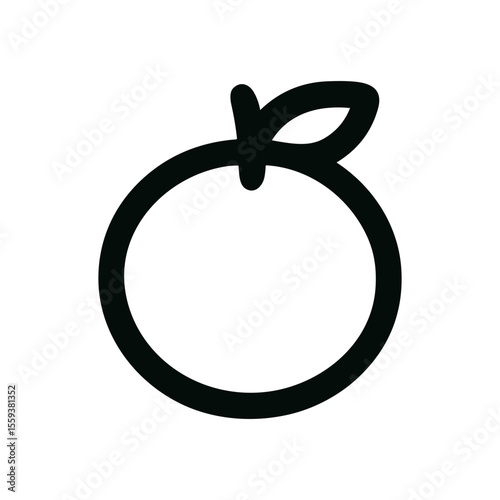 Simple Outline Handdrawn Orange Fruit with Leaf Shape Icon Design