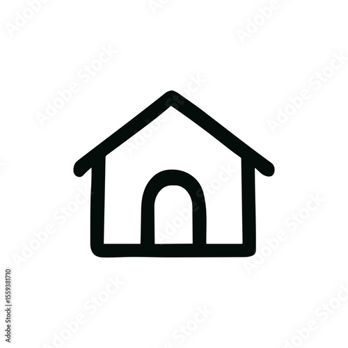 Simple Line Art Home Shape with Arch Doorway Icon Illustration