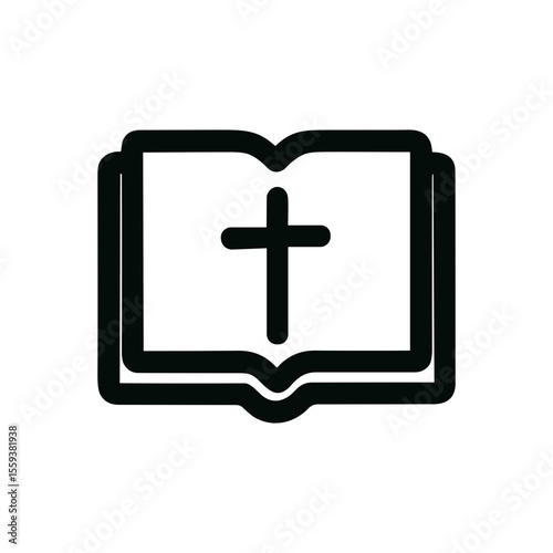 Outline Simple Open Holy Book with Cross Symbol Icon Illustration