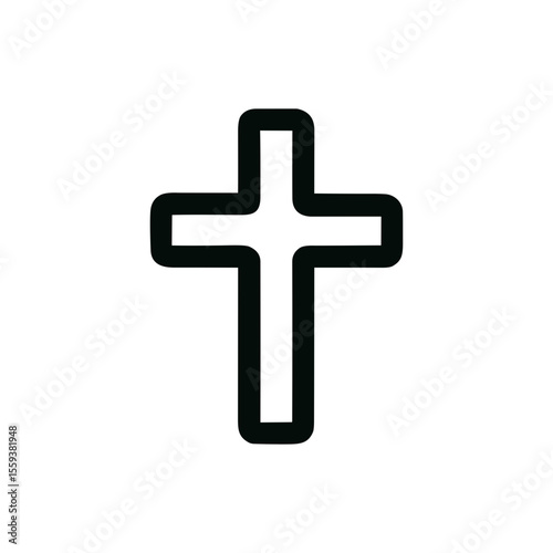 Simple Line Art Style Cross Symbol Christianity Minimalist Outline Shape