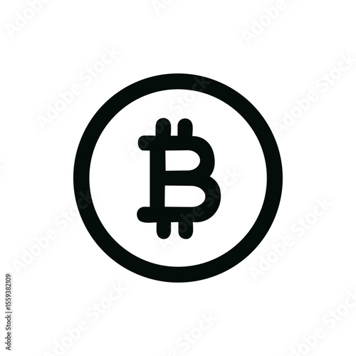 Simple Outline Bitcoin Currency Symbol Icon in a Circle Shape