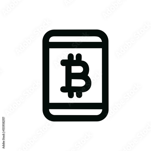 Outline Simple Bitcoin on Mobile Phone App Technology Icon