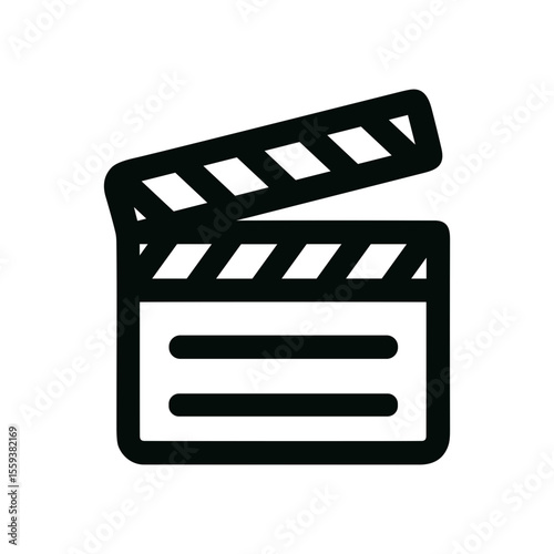 Simple Outline Clapperboard Film Slate Isolated on White Background Icon