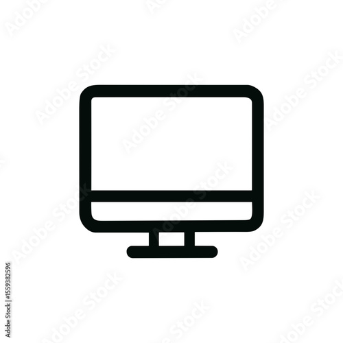 Minimalist Outline Monitor Display Device Screen Icon Black and White Style