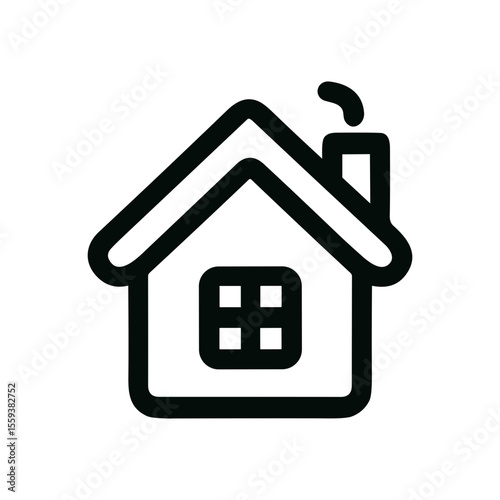 Simple Lineart Residence with Chimney Icon Symbol for Web and App