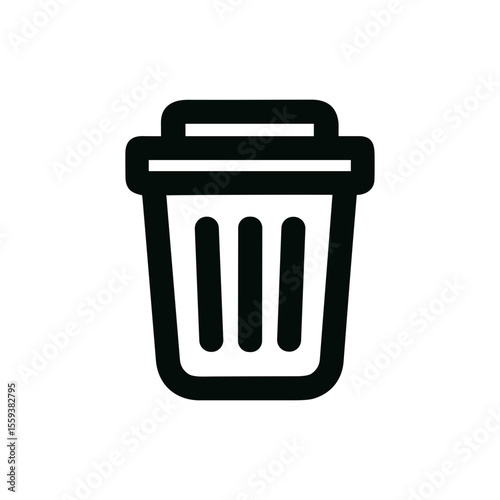 Simple Line Trash Can Icon Black And White Garbage Container