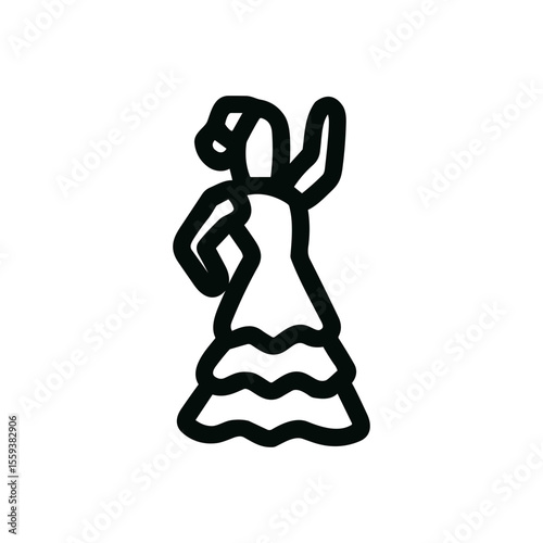 Simple Line Art Flamenco Dancer in Dress Figure Illustration