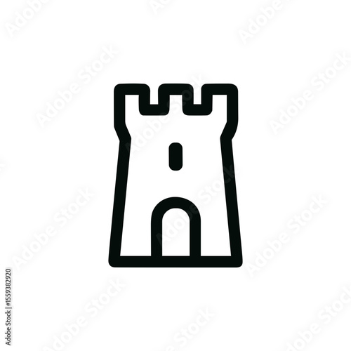 Minimalist Outline Castle Tower Fortress Icon Symbol Isolated Design