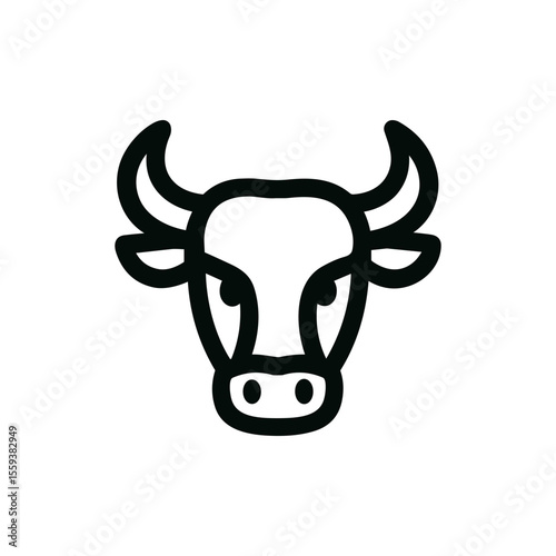 Minimalist Outline Style Bull Head Front View Agricultural Icon
