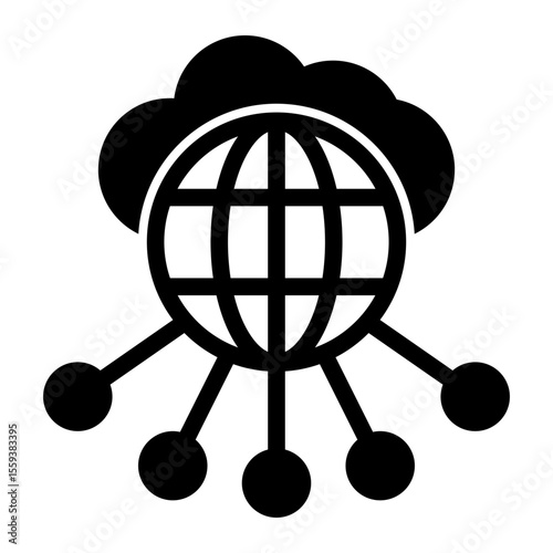 Global Network and Cloud Hosting Connection Icon (Mixed style)