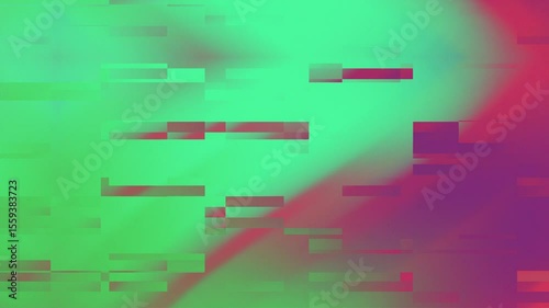 Pixelated abstract Green hues blend into purplishred with glitchlike blocks overlaying a grid pattern