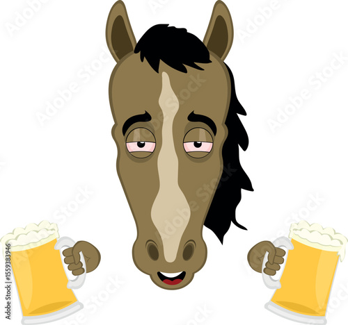 vector illustration character face hose cartoon drunk with beers glasses in his hands