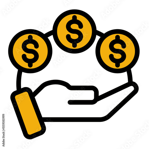 Sales Commission and Cash Reward Icon (Outline Color Lineal style)
