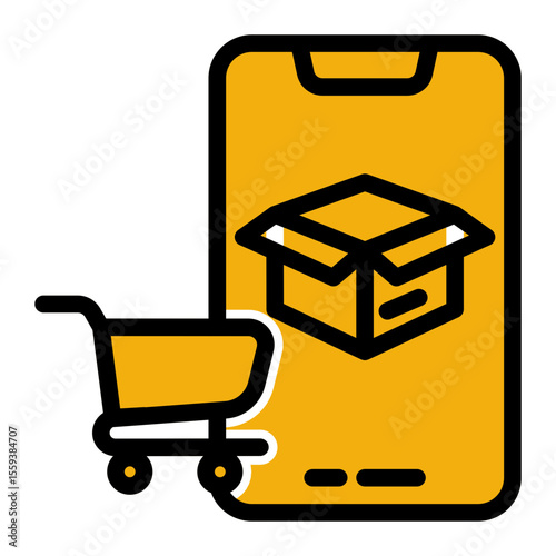 Smartphone Cart and M-Commerce Icon (Solid Color Lineal style)