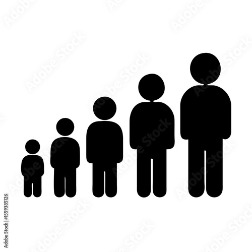 Horizontal Line of Human Silhouettes Representing Growth Stages