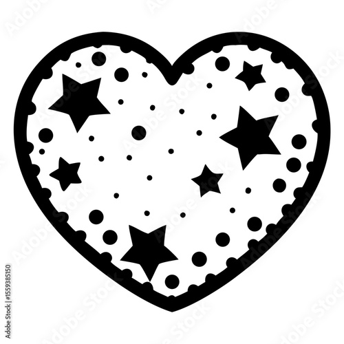 Minimalist Heart Icon Adorned With Stars and Dots for Graphic Design