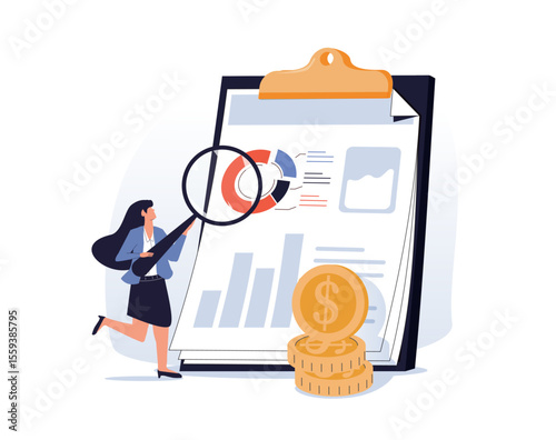 Analyzing personal or corporate budget isolated on white background. Concept of finance accounting and calculation