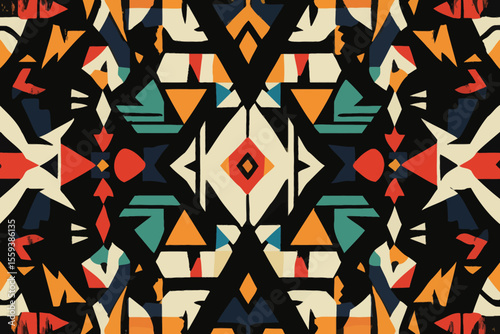 AI Generated tribal vintage ethnic seamless pattern, incorporating an Aztec modern background and ethnic ikat in tribal style with Aztec geometric ornament