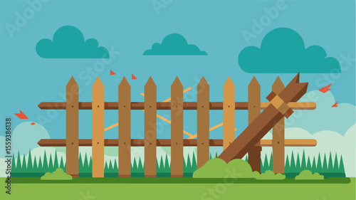 A selfrepairing fence made with special materials that can automatically patch up any damages caused by animals or harsh weather.. Vector illustration