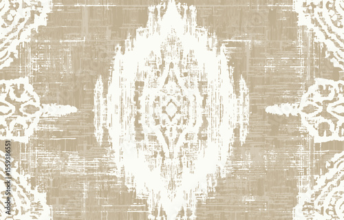 The oriental ikat seamless pattern combines geometric ethnic and Aztec styles in a colorful design, perfect for backgrounds, curtains, carpets, wallpapers, clothing, wrapping paper, Batik, and other
