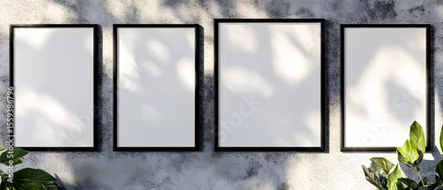 Panel kuchenny z motywem Four Blank Frames Mockup on Concrete Wall with Plant Shadows