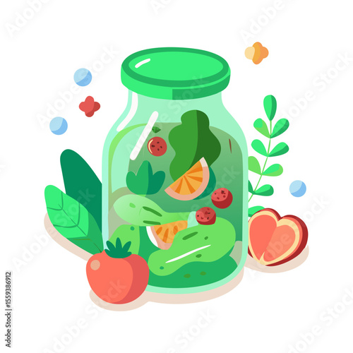 Fresh Vegetable Jar with Colorful Ingredients for Healthy Eating Blogs, Nutrition Websites, Cooking Classes, and Culinary Awareness Content  