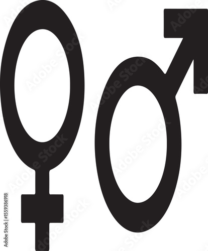  Gender Symbol Vector, Male and Female Icon Isolated on White

