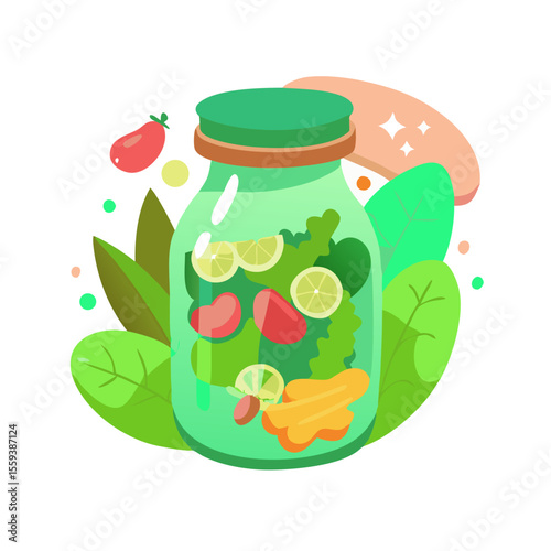 Colorful Jar of Fresh Veggies and Greens for Health Blogs, Nutrition Websites, Meal Prep Guides, and Social Media Cooking Content  